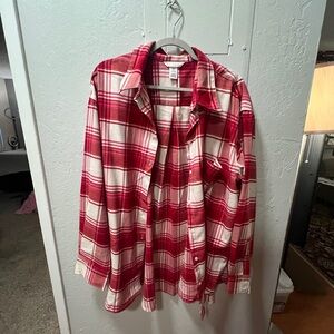 H&M Red And White Long Plaid Shirt